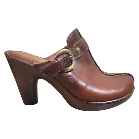 Born BOC Concept Women's Sz US 8 M Brown Leather Heel Mule Clogs Buckle EU 39 - Picture 5 of 16